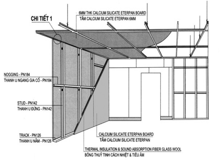 vách thạch cao một mặt